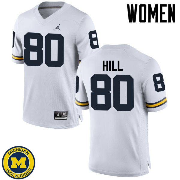 Womens University of Michigan #80 Khalid Hill White Official Game Football Jersey